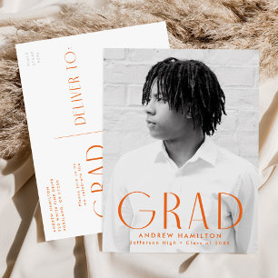 Modern Simplicity Orange Photo Graduation Party Invitation Postcard