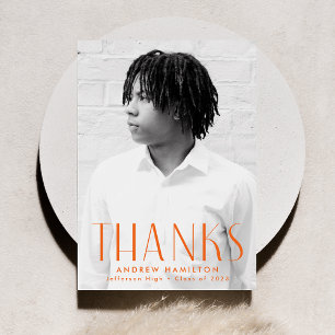 Modern Simplicity Orange Photo Graduation Thank You Card