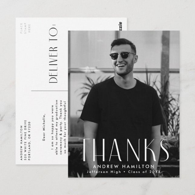 Modern Simplicity Photo Graduation Thank You Postcard (Front/Back)