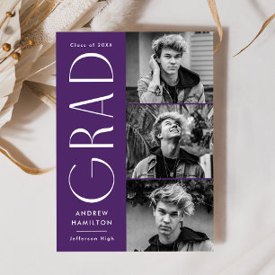 Modern Simplicity Purple 3 Photo Graduation Announcement