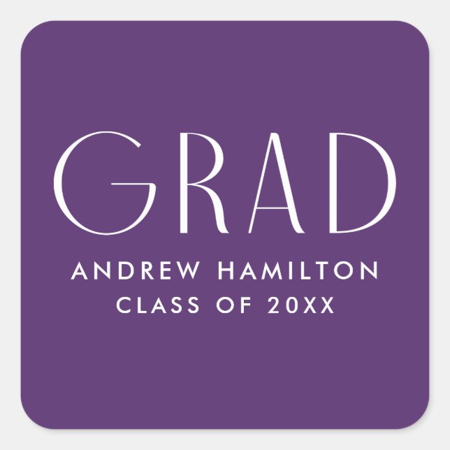 Modern Simplicity Purple Graduation Square Sticker (Front)
