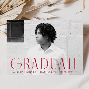 Modern Simplicity Red Photo Graduation Announcement