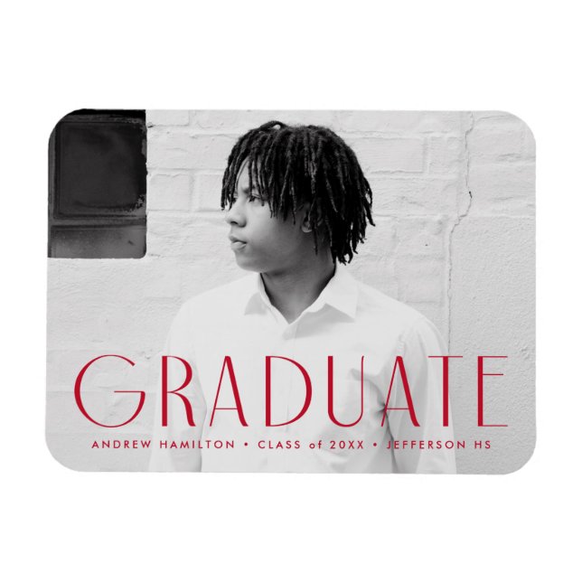 Modern Simplicity Red Photo Graduation Magnet (Horizontal)