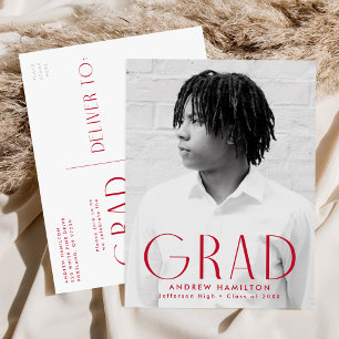 Modern Simplicity Red Photo Graduation Party Invitation Postcard