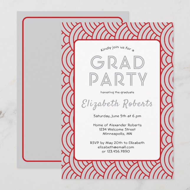 Modern Simplicity Red & Silver Graduation Party Invitation (Front/Back)