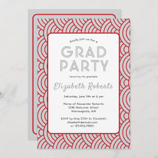 Modern Simplicity Red & Silver Graduation Party Invitation