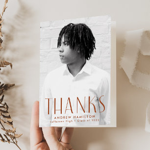 Modern Simplicity Rust Photo Graduation Thank You Card