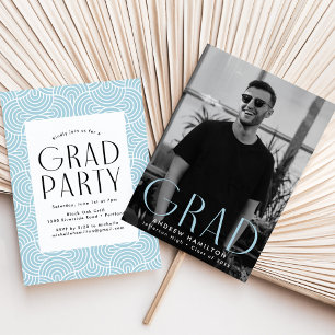 Modern Simplicity Sky Blue Photo Graduation Party Invitation