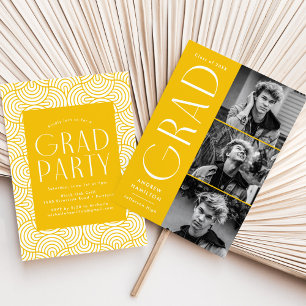 Modern Simplicity Yellow 3 Photo Graduation Party Invitation