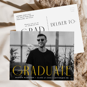 Modern Simplicity Yellow Photo Graduation Party Invitation Postcard