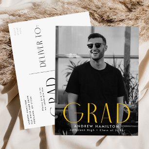 Modern Simplicity Yellow Photo Graduation Party Invitation Postcard