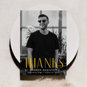 Modern Simplicity Yellow Photo Graduation Thank You Card