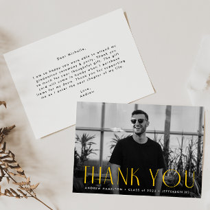 Modern Simplicity Yellow Photo Graduation Thank You Card