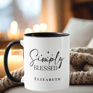 Modern Simply Blessed Black & White Christian Mug