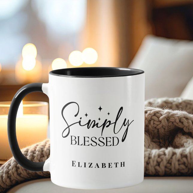 Modern Simply Blessed Black & White Christian Mug (Creator Uploaded)