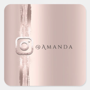 Modern Simply Rose Gold Box Square Instagra Logo Square Sticker