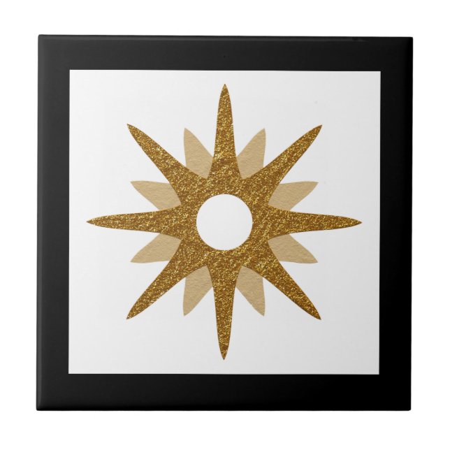 Modern Single Gold Starburst Black Frame Ceramic T Tile (Front)
