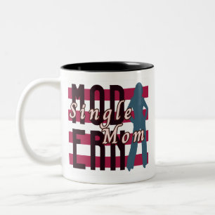 MODERN Single Mom in Retro Stripes Two-Tone Coffee Mug