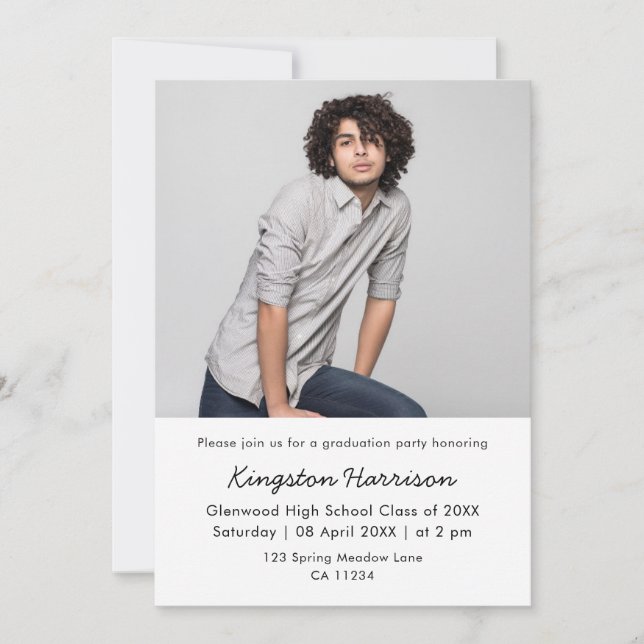 Modern Single Photo Boy Graduation Invitation (Devant)