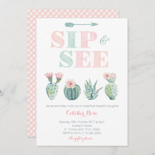 Modern Sip and See Watercolor Cactus Cards