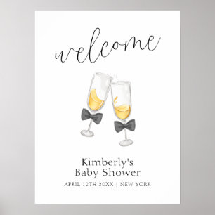 Modern Sip & See Bow Champagne Baby Shower Welcome Poster