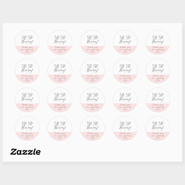 Modern Sip Sip Hooray, Pop the top thank you Heart Classic Round Sticker (Sheet)