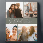 Modern Sisterhood Photo Collage Grayish Green  Plaque<br><div class="desc">Enjoy a special photo collage keepsake of your sisters or best friends. Featuring a signature style typography with a heart on top and some text for you to customize. If you would like to change anything font size,  colour etc,  click on customize further to access the design panel.</div>