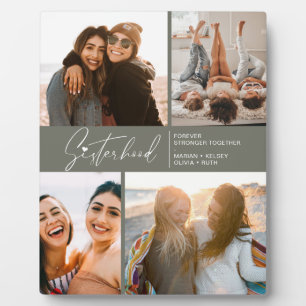 Modern Sisterhood Photo Collage Grayish Green Plaque