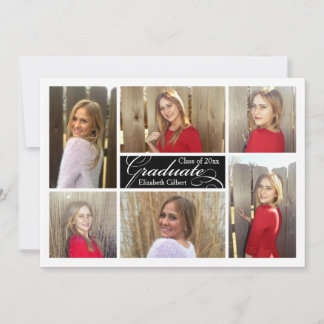Modern Six Photo Collage Custom Graduation Invitation