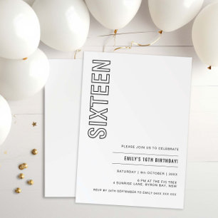 Modern Sixteen 16th Birthday Party Invitation