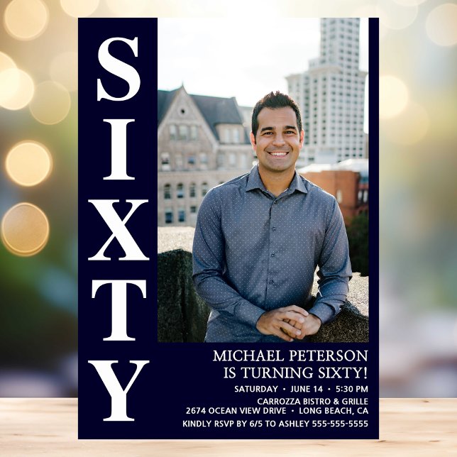 Modern SIXTY Photo 60th Birthday Party Invitation (Creator Uploaded)
