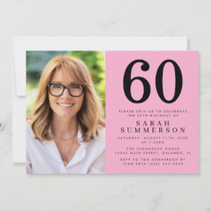Modern Sixty Pink Black Photo 60th Birthday Party Invitation