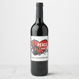 Modern Skeleton Hand Peace and Love  Wine Label