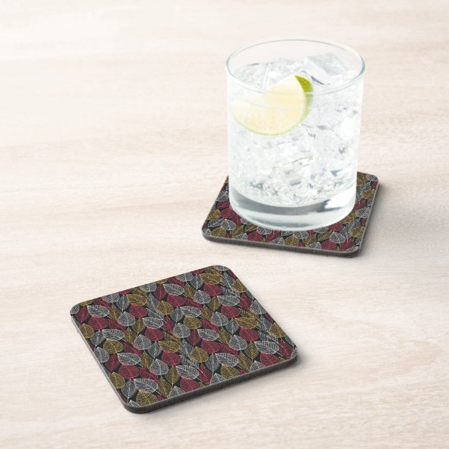 Modern Skeleton Leaves Autumn Pattern Coaster (Right Side)