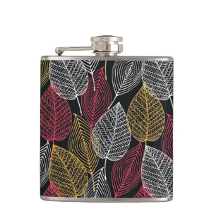 Modern Skeleton Leaves Autumn Pattern Hip Flask