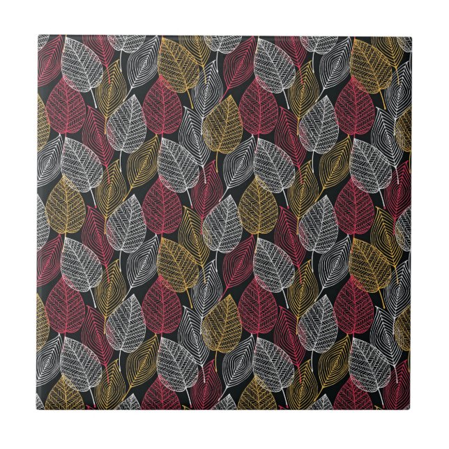 Modern Skeleton Leaves Autumn Pattern Tile (Front)