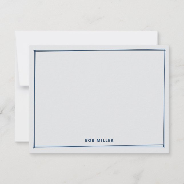 Modern Sketch Border Navy Blue Grey Flat Card (Front)