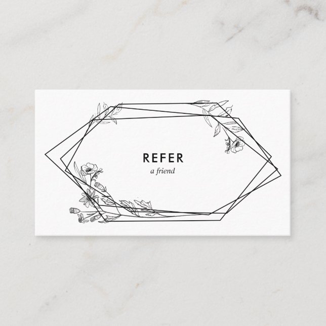 Modern Sketch Geometric Floral Referral Card (Front)