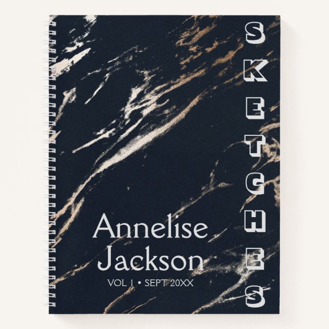 Modern sketchbook artist name personalized black notebook (Front)