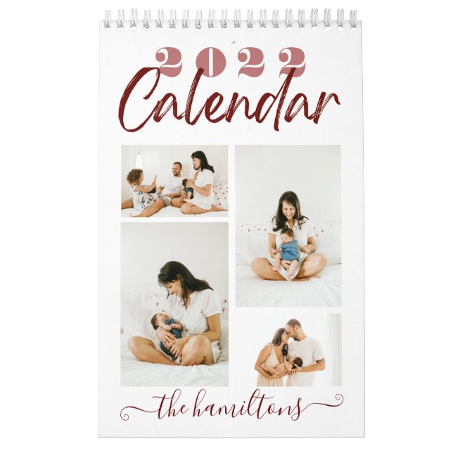 Modern Sketchy Calligraphy New Year Photo Maroon Calendar (Cover)