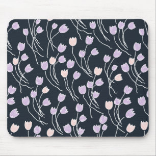 Modern Sketchy Tulips Pattern   Midnight Garden Mouse Pad