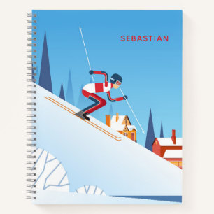 Modern Skiing Winter Ski Cartoon Personalized Name Notebook