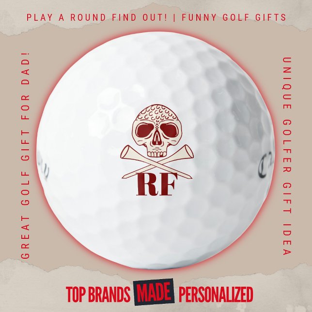 Modern Skull and Cross Tees Monogrammed Initials Golf Balls (Custom golf balls by Play A Round Find Out, Initials "RF" featured beneath a Skull and Cross Tees)