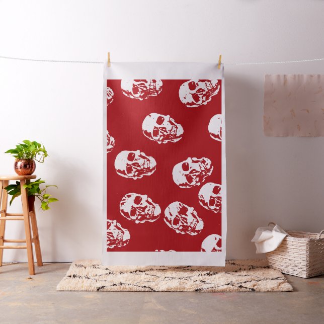 Modern skulls red fabric (In Situ)