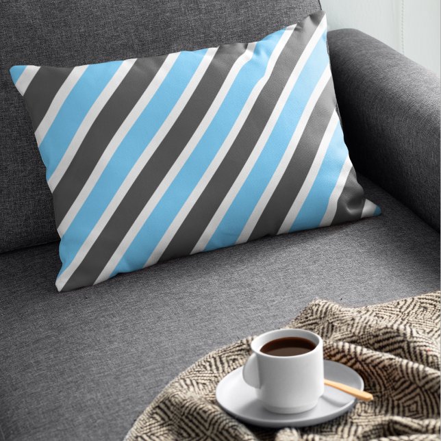 Modern Sky Blue and Dark Grey Stripes Accent Pillow (Creator Uploaded)