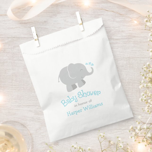 Modern Sky Blue and Grey Elephant Boy Baby Shower Favour Bag (Clipped)