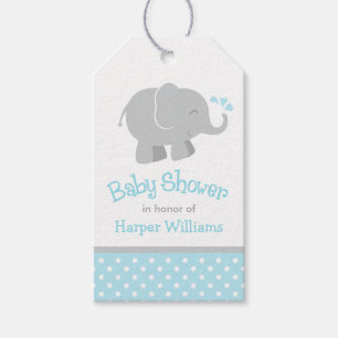 Modern Sky Blue and Grey Elephant Boy Baby Shower Gift Tags