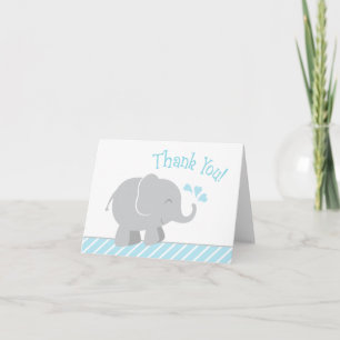 Modern Sky Blue and Grey Elephant Boy Baby Shower Thank You Card