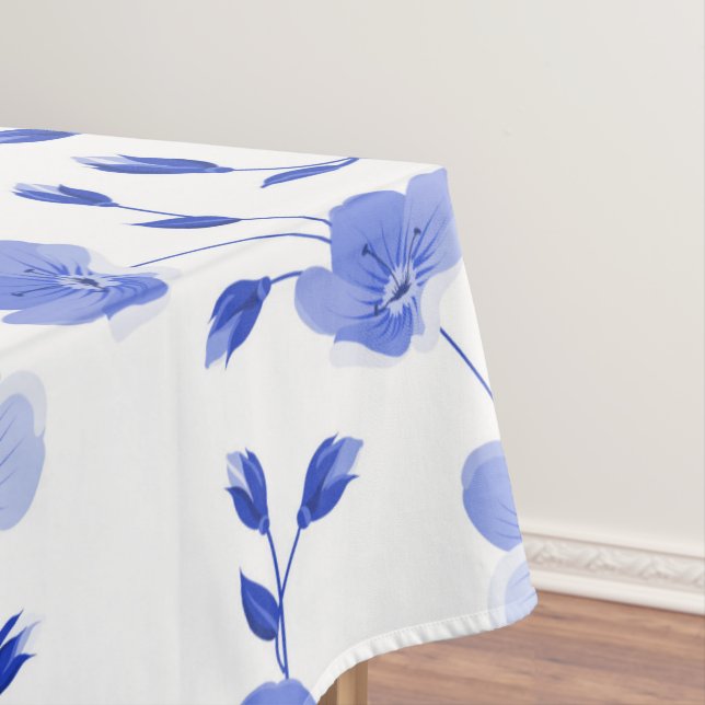 Modern Sky Blue  Daisy Floral  Tablecloth (In Situ)