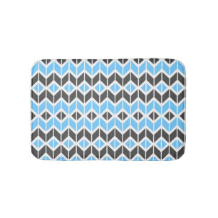 Modern Sky Blue Dark Grey Geometric Herringbone Bath Mat